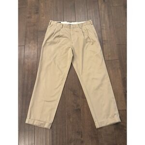 Lands End Mens Pleated Front Chino Pants Size 34 Tailored Fit Beige Khaki Cotton